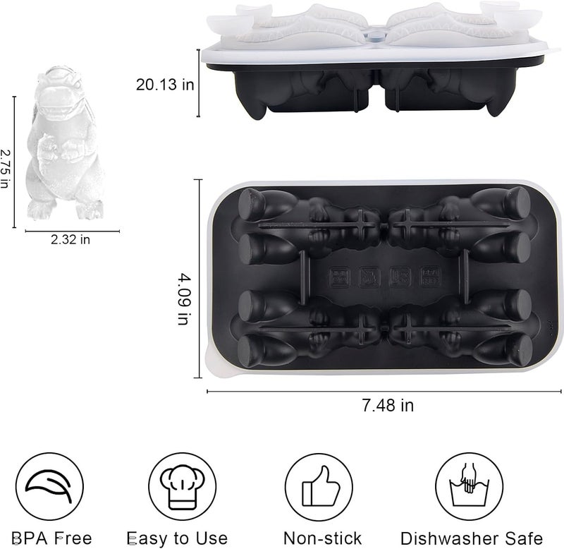 Nerien Dinosaur Ice Cube Tray Mold - 3D Dino Shape Ice Cube Trays, Cute Monster Ice Cube Molds for Whiskey Bourbon, 4-Hole Large Fun Shapes Ice Cube Trays with Lid, Funny Dinosaur Gifts for Lovers Women Men - Image 2